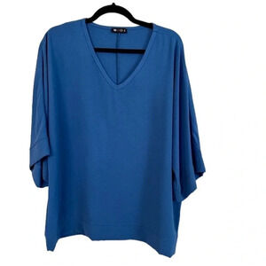 Vision USA Boutique Women’s V-Neck 3/4 Dolman Style Royal Blue Top Size XL GUC